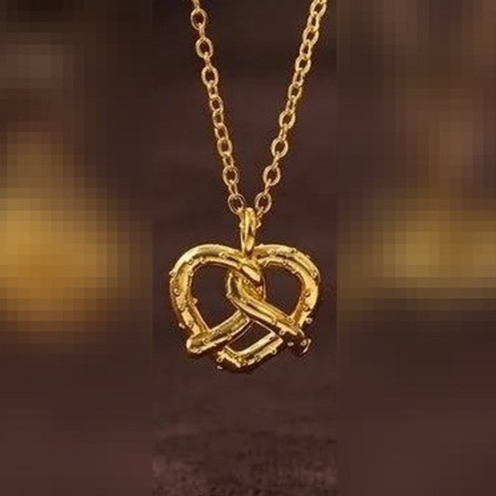 Gold Pretzel Pendant Necklace Elegant Foodie Jewelry Charm